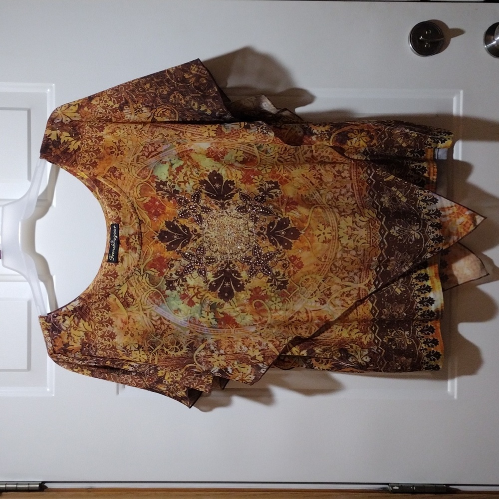 FRENCH BAZAAR Beaded Floral Blouse | Size XXXL